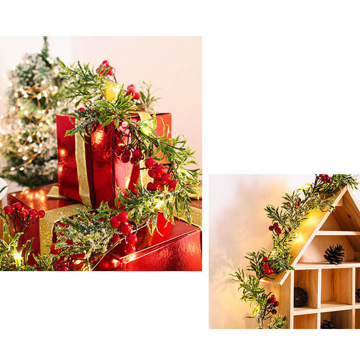 Norvo | Jule Rød Frukt Furu Nål LED Kobbertråd Dekorative Batteri Lys Sørger