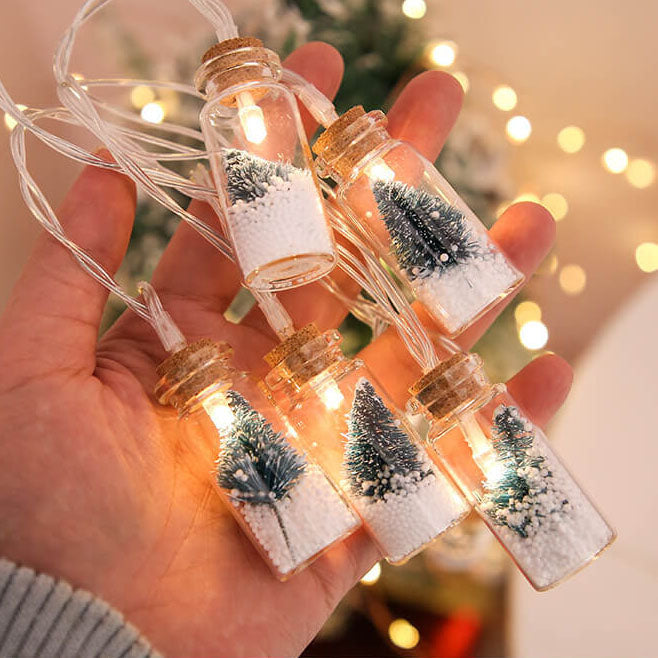 Norvo | Jule LED Ønske Flaske Tre Snø Batteri Boks Dekorativ Lyskæde