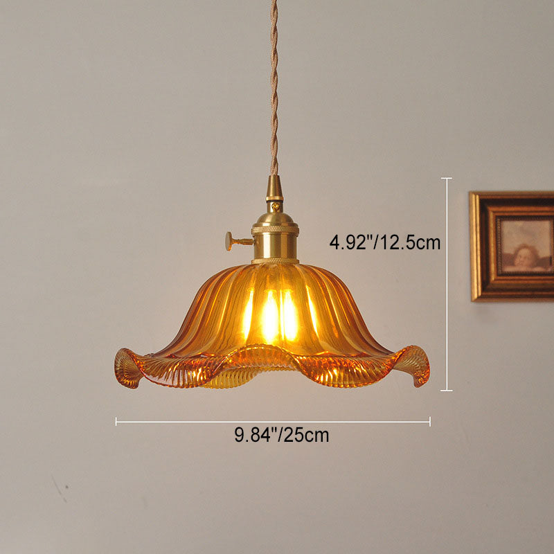 Norvo | Moderne Art Deco Solsikke Lotusblad Glasskjerm Messing 1-Lys Pendellampe for Stue