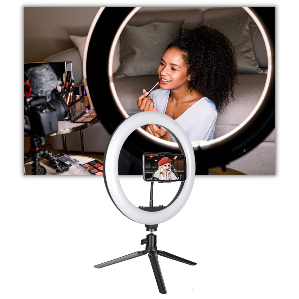 16 cm LED ringlys med stativ