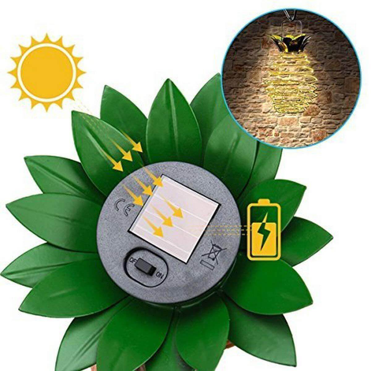 Norvo | Solar Pineapple Iron Lantern LED Kobbertråd Utendørs Vanntett Hage Dekorative Hengende Lys