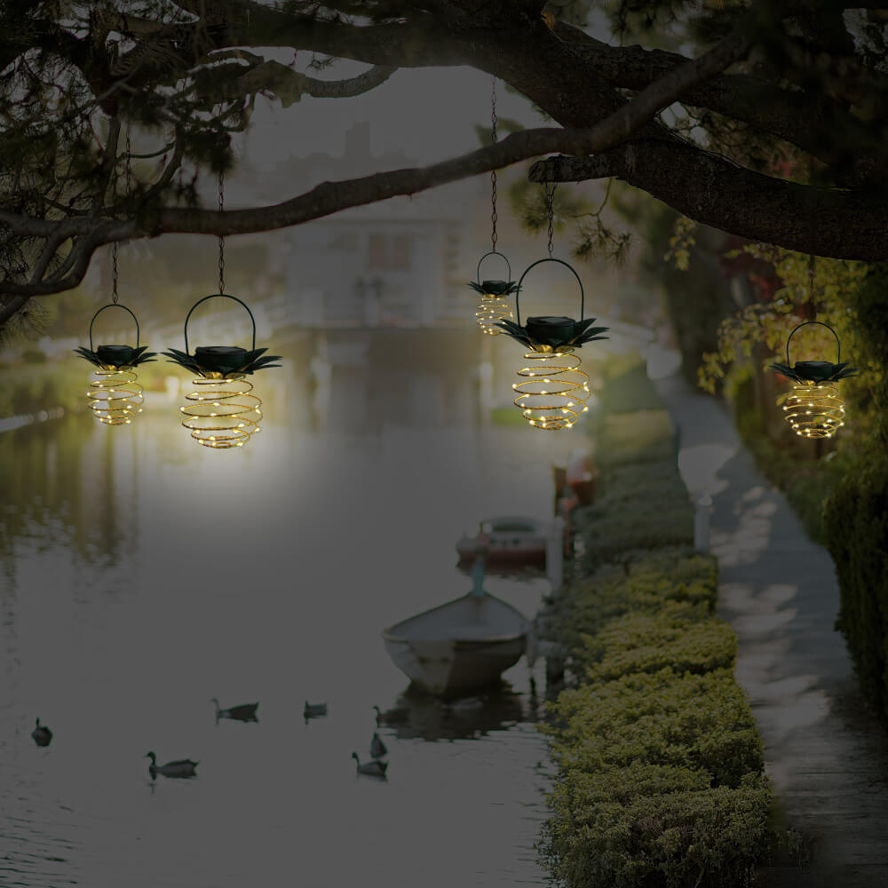 Norvo | Solar Pineapple Iron Lantern LED Kobbertråd Utendørs Vanntett Hage Dekorative Hengende Lys