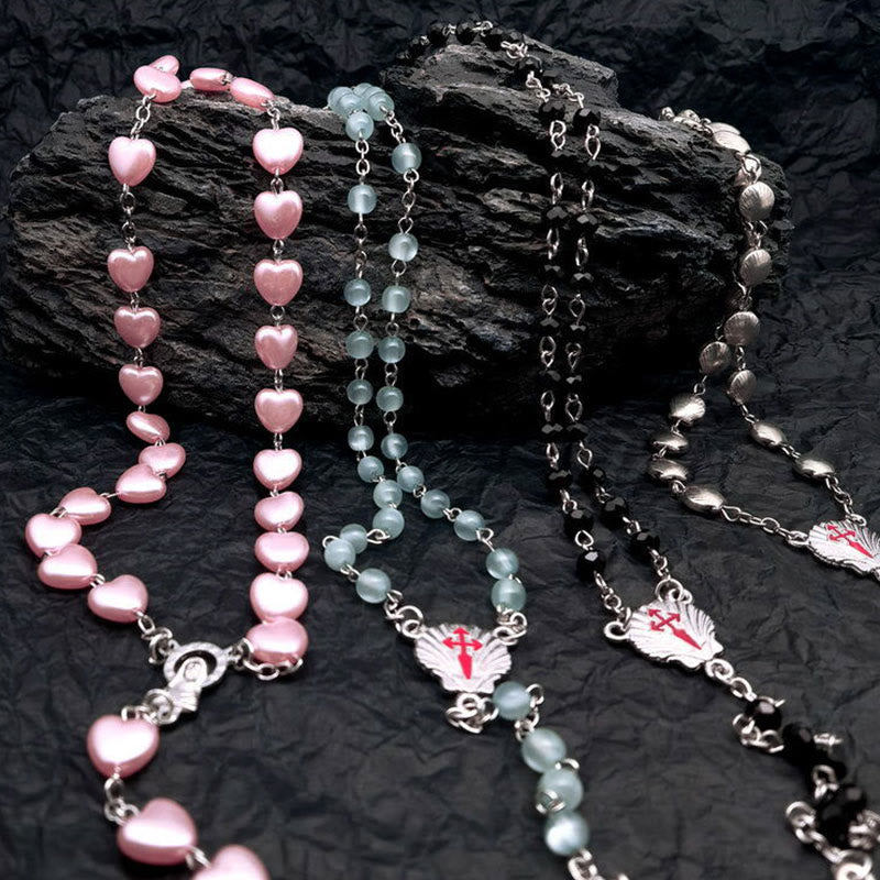 Norvo | Hjerteformet Kattøye Stein Rosary Smykke - Elara