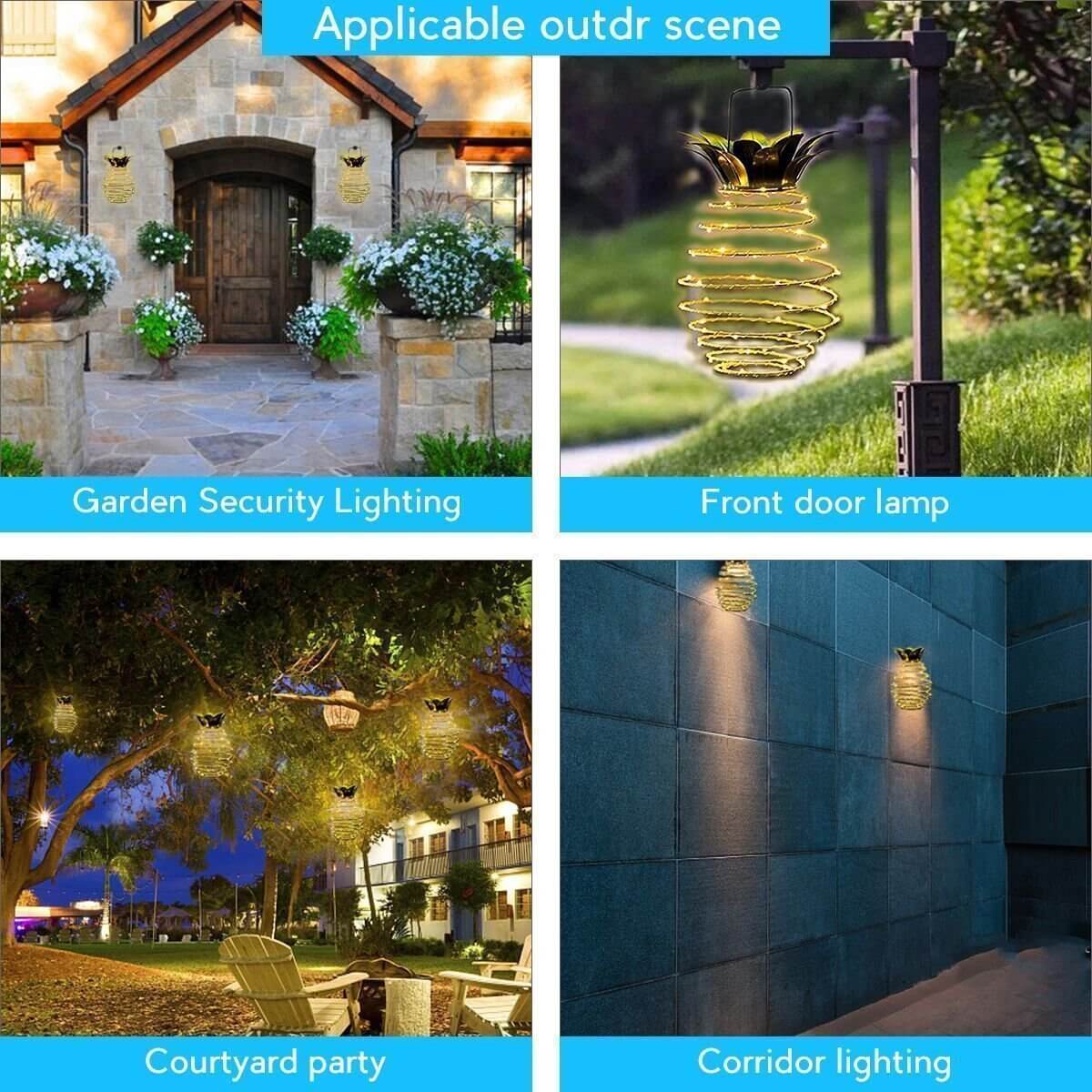 Norvo | Solar Pineapple Iron Lantern LED Kobbertråd Utendørs Vanntett Hage Dekorative Hengende Lys