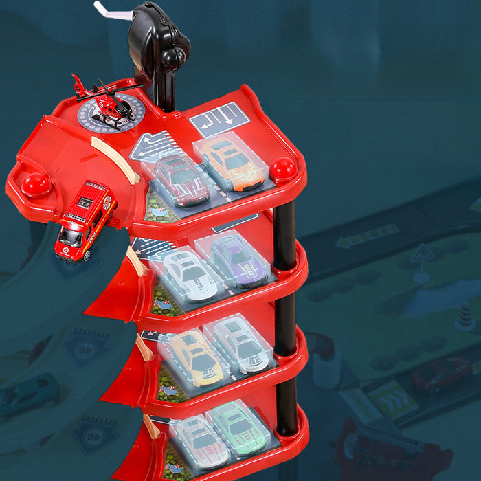 Norvo | FirePark Garasje Lekesett - Flere Nivåer med Brannbiler og Trafikkskilt for Eventyrlystne Barn