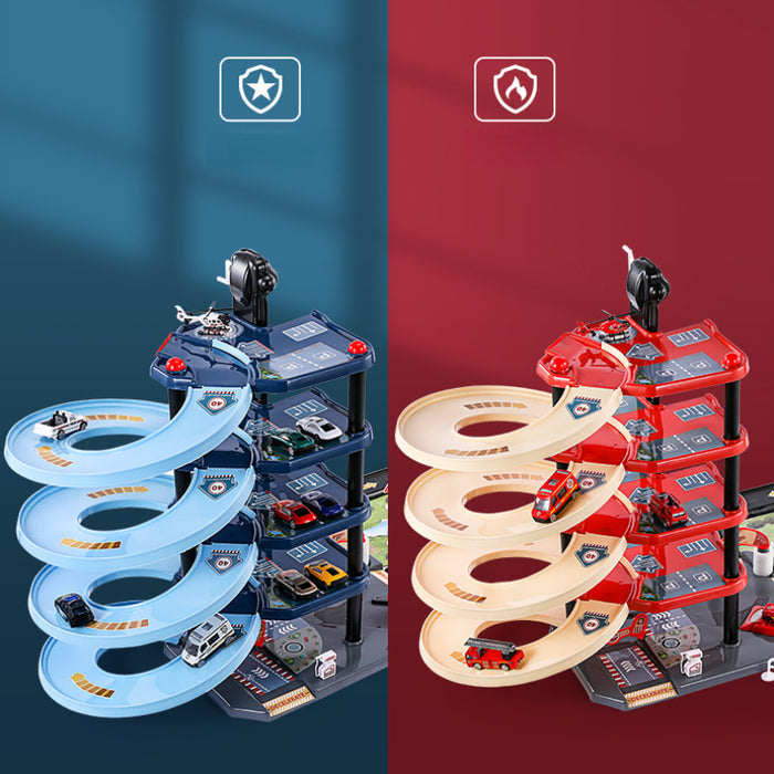 Norvo | FirePark Garasje Lekesett - Flere Nivåer med Brannbiler og Trafikkskilt for Eventyrlystne Barn