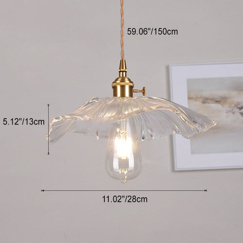 Norvo | Moderne Art Deco Solsikke Lotusblad Glasskjerm Messing 1-Lys Pendellampe for Stue