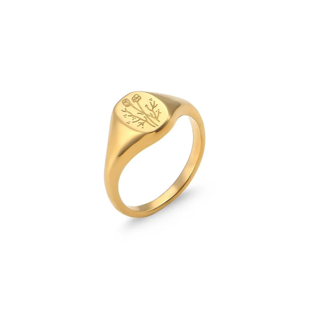 Norvo | 18k Dainty Floral Signetringer