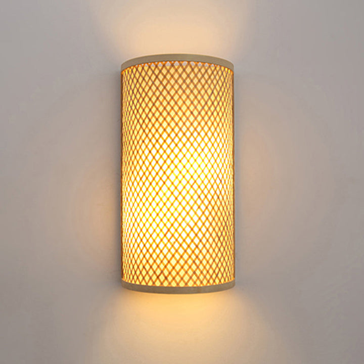 Norvo | Halvsylinder vegglampe for innfelt montering Minimalistisk bambus 1-hode gangvegglys i beige