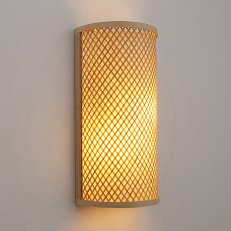 Norvo | Halvsylinder vegglampe for innfelt montering Minimalistisk bambus 1-hode gangvegglys i beige