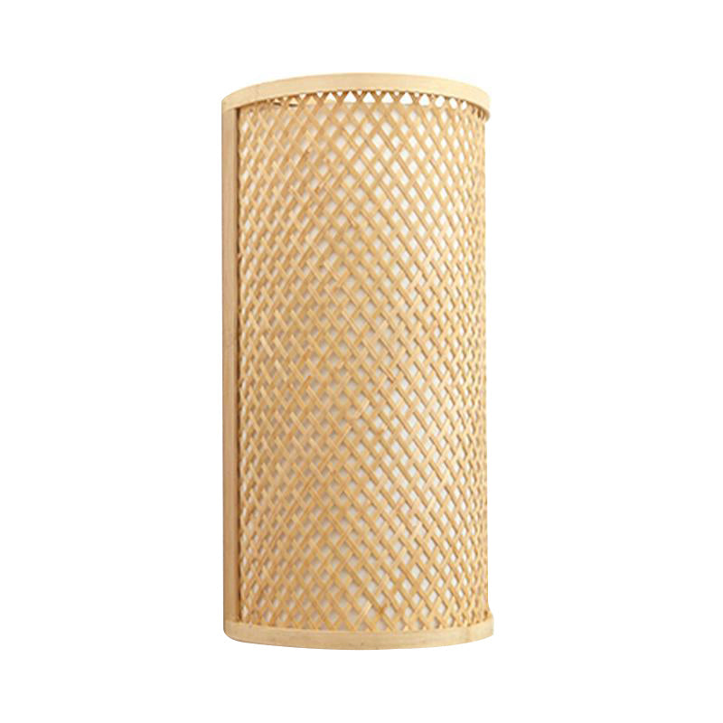 Norvo | Halvsylinder vegglampe for innfelt montering Minimalistisk bambus 1-hode gangvegglys i beige