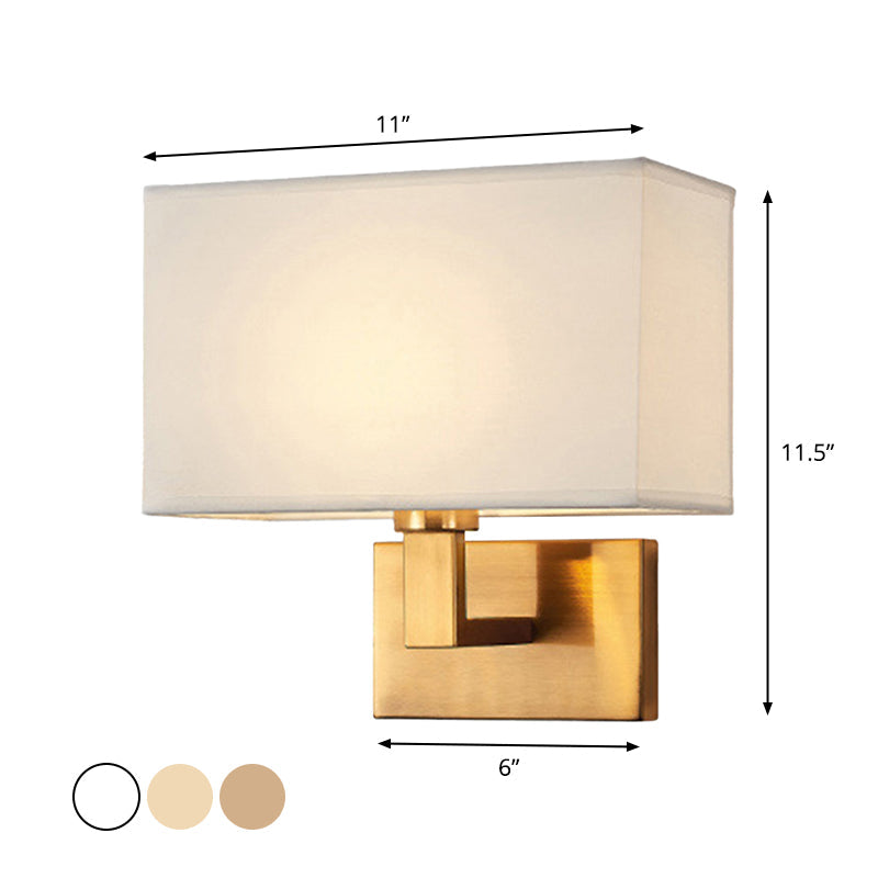 Postmodern Cuboid Vegglampe Stoff 1-Lys Sengelampe Lesevegglys i Hvit/Beige/Brown med Svart/Gull Arm | Norvo