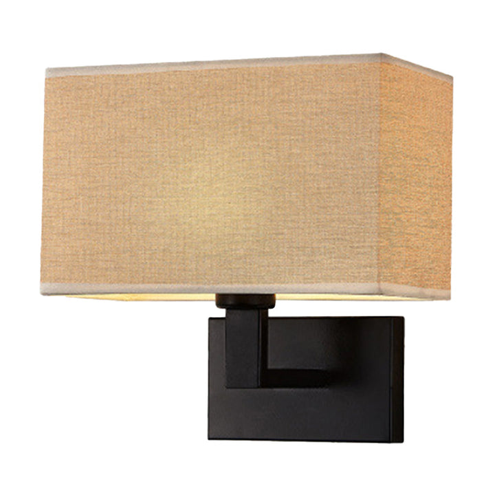 Postmodern Cuboid Vegglampe Stoff 1-Lys Sengelampe Lesevegglys i Hvit/Beige/Brown med Svart/Gull Arm | Norvo