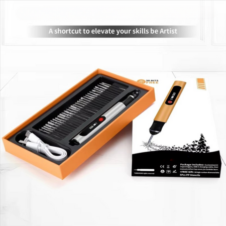 Norvo | DIY KITSCRIBE PENCIL for artists, rechargeable precision tool for 50+ surfaces with 30 bits and mastery guide