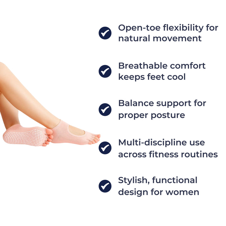 Slip Yoga Grip Socks – Åpen Tå & Pustende – Gummiert Såle for Kvinner – Stabilitet Balanse Komfort i Yoga & Pilates Norvo