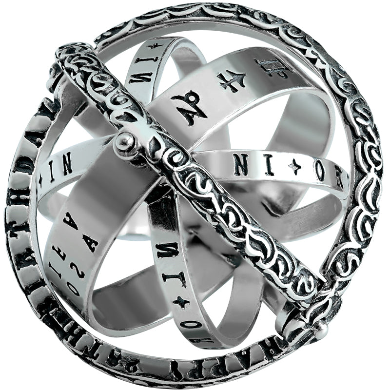 Norvo | Kul Retro Sammenleggbar Sølvring med Univers Sphere, Laget av 925 Sølv, Kreativ Gave til Menn og Kvinner