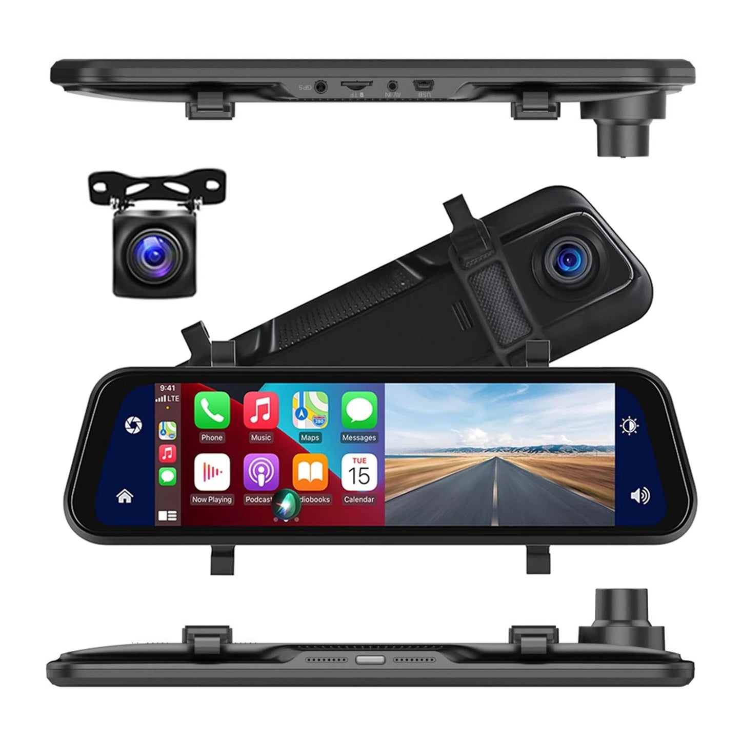 Norvo | VisionMirror Pro – Ultra HD Speil Dash Cam med Trådløs CarPlay & Android Auto