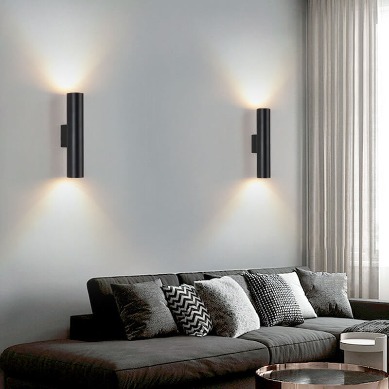 Garduru sylinderformet vegglampe i aluminium | 2 pærer | Moderne design | Innendørs og utendørs