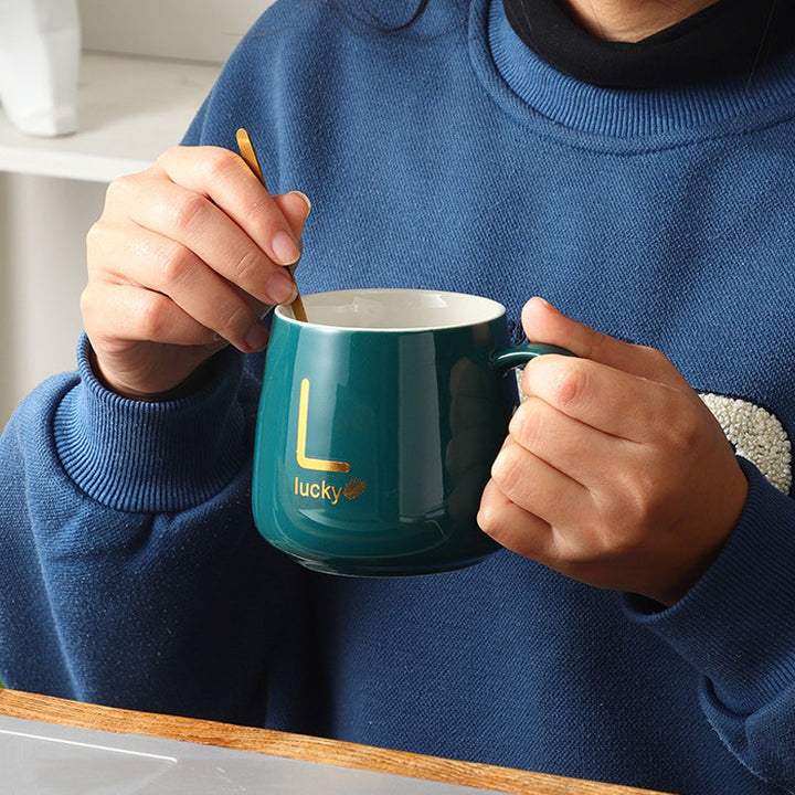 Stor-kapasitet keramikk kopp med lokk og skje kaffekopp gavesett | Norvo