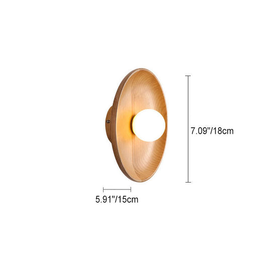 Norvo | Modern Minimalist Rund Skive Solid Tre 1-Lykt Vegglampe