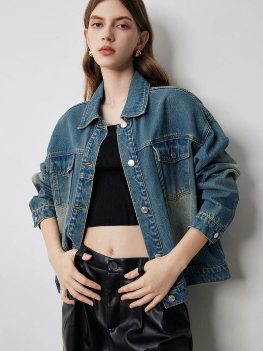 Oversized Denimjakke med Vintagevask