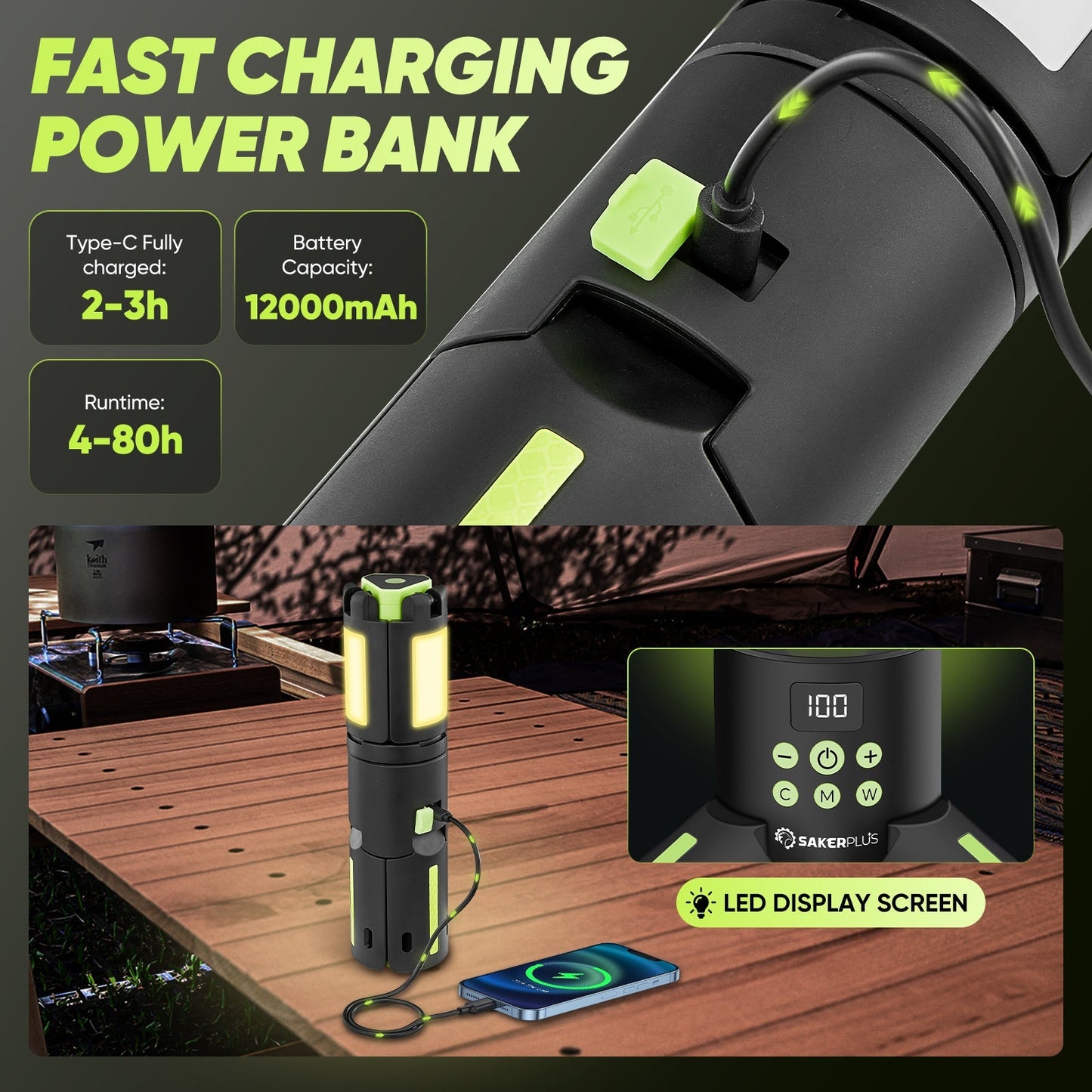 Norvo | SakerPlus Teleskopiske Campinglys med Stativ