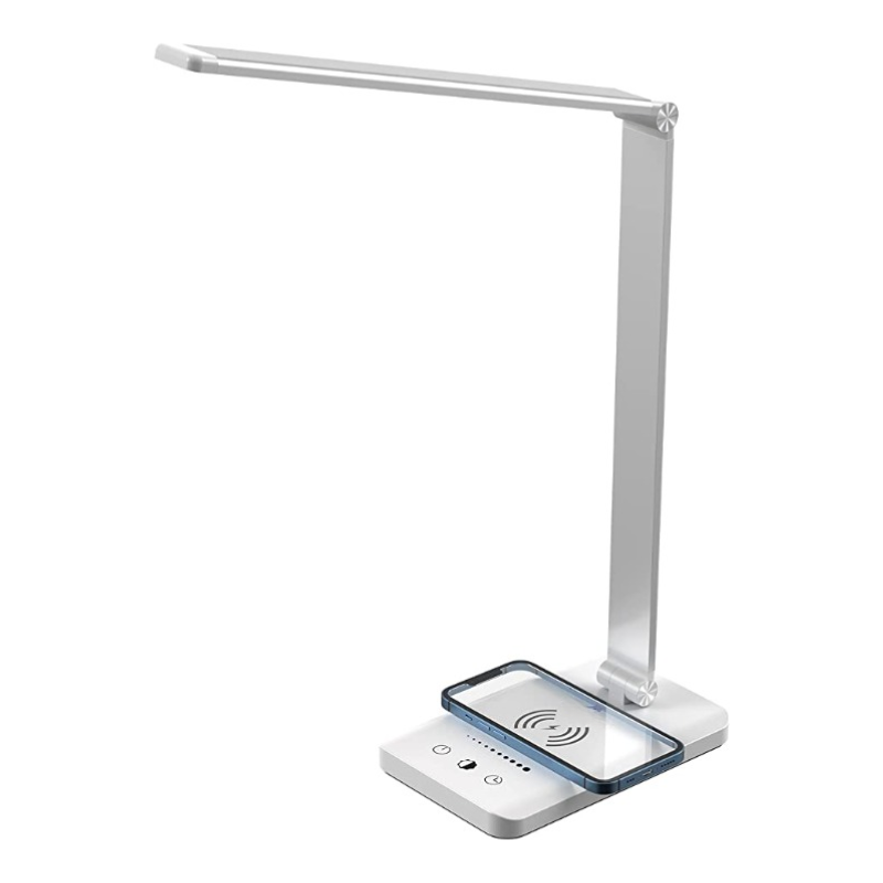 Norvo | LED skrivebordslampe med USB-ladeport, dimbar øyevennlig leselampe for hjemmet, med 5 lysstyrkenivåer & 3 lysmoduser, berøringskontroll, autotimer (Svart)
