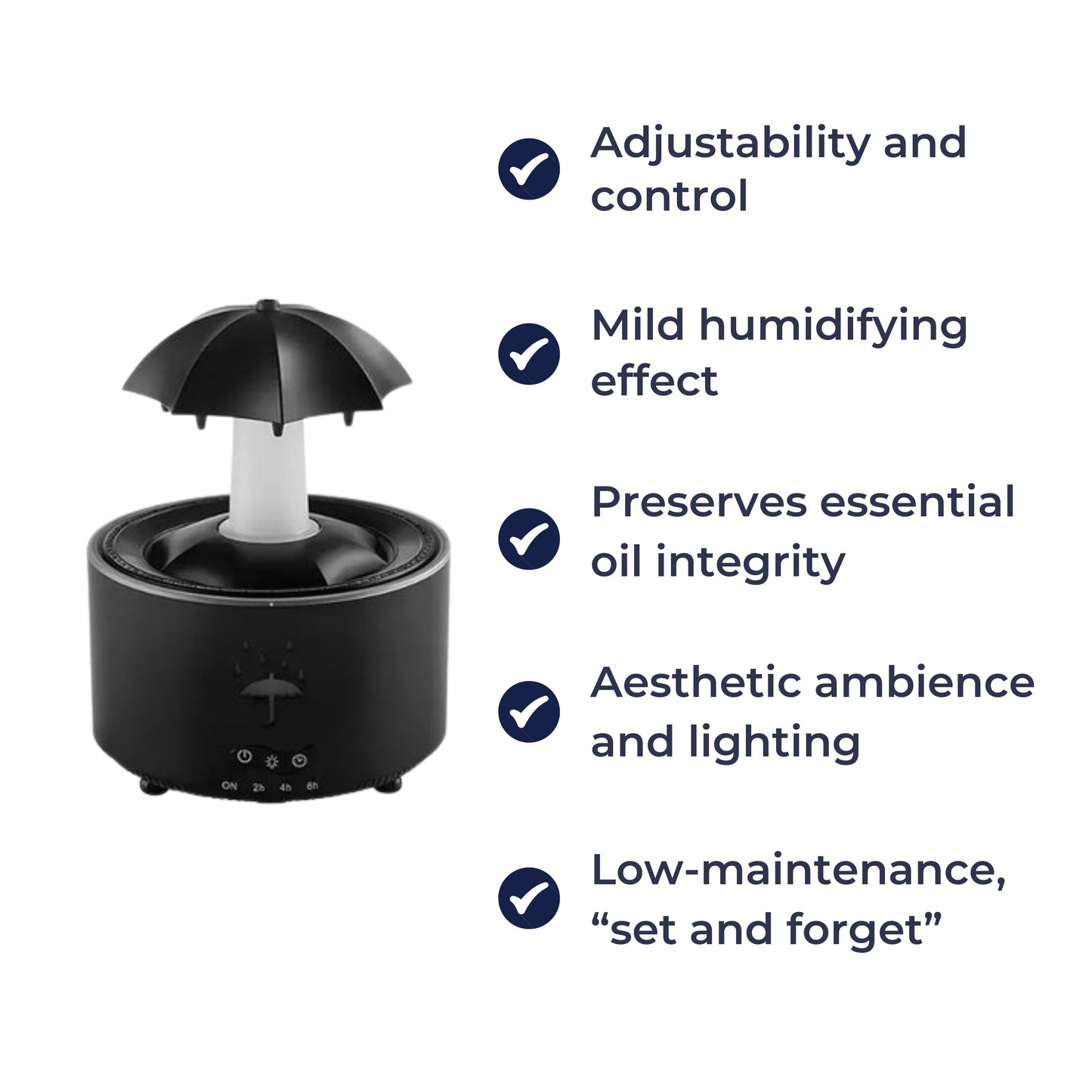 Roterende Paraply Tåke – LED Nattlys – Stille Luftrenser for Soverom Norvo