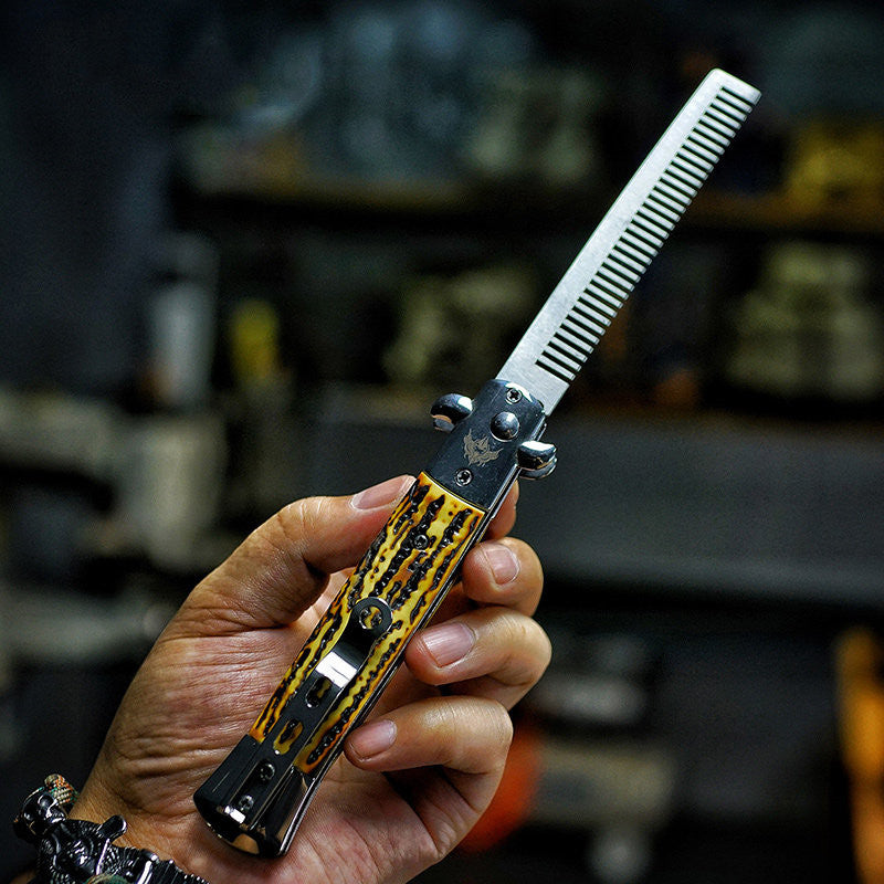 Norvo | Bærbar sammenleggbar rustfritt stål kam, med flaskeåpner og skrutrekker, for hår og skjegg