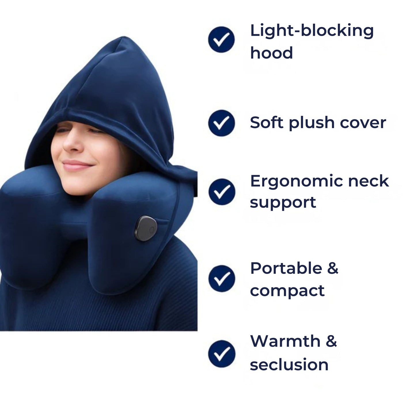 Lysblokkering hette – Myk plysjdeksel – Ergonomisk nakkestøtte – Bærbar komfort for lange reiser Norvo