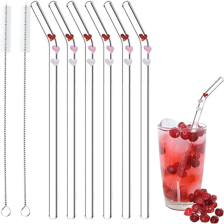 6 PCS Gjenbrukbare Farget Glass Strå med Rengjøringsbørste | Norvo