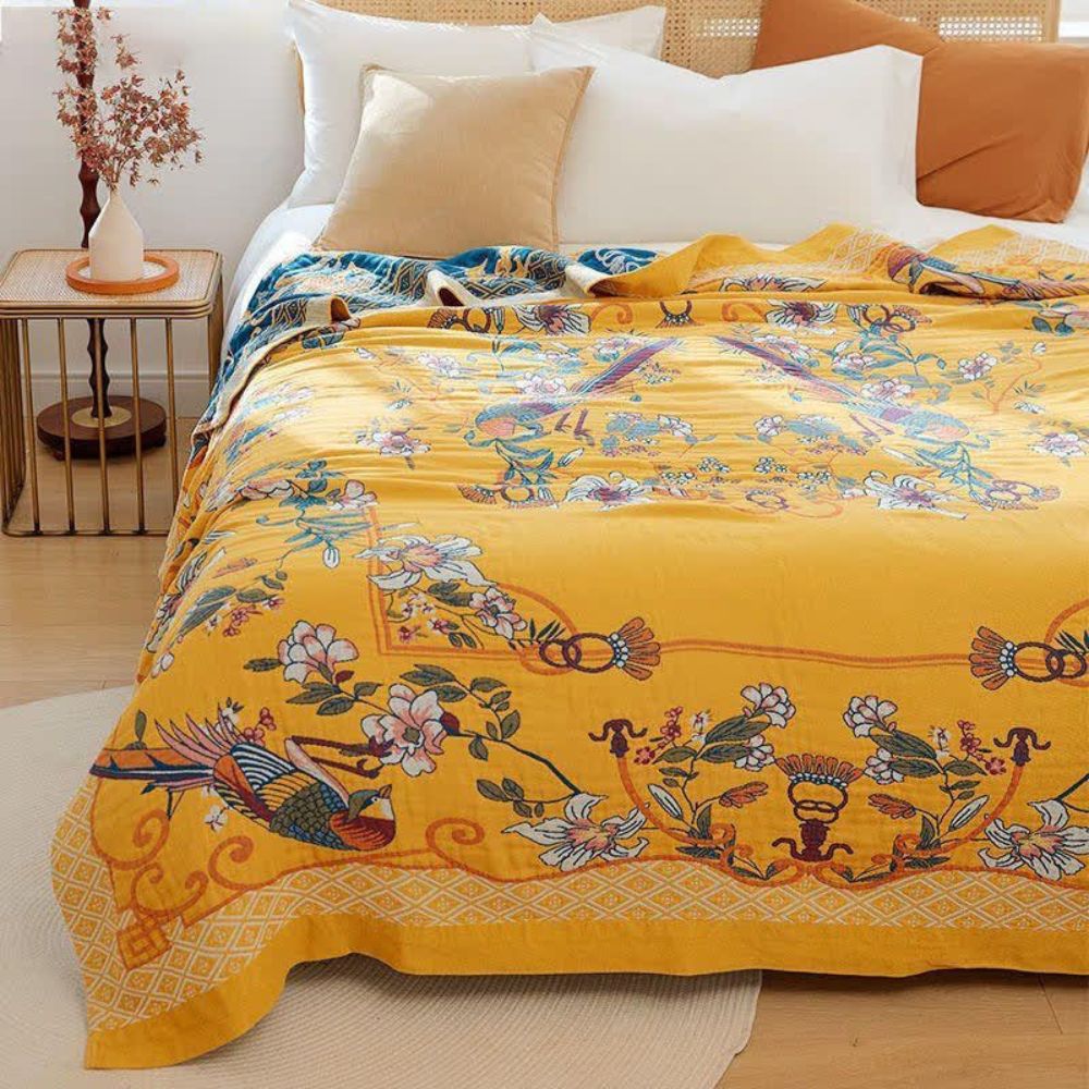 Norvo | Eterisk Bomull Floral Fugl Teppe