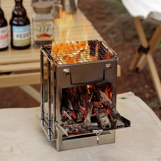 Norvo | Utendørs sammenleggbart vedovn mini rustfritt stål grill camping piknik