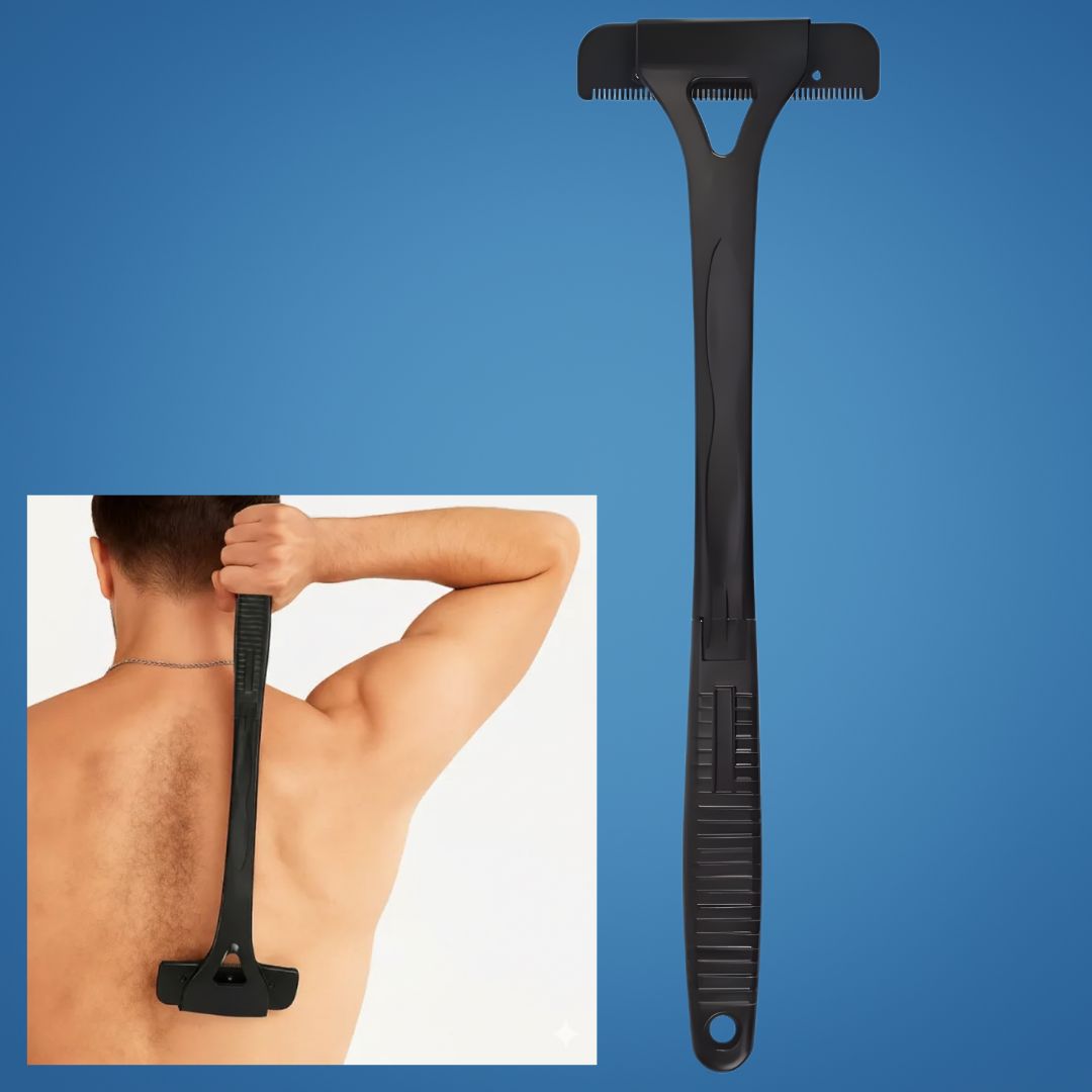 Ekstra-lang håndtak rekkevidde – Skarpe rustfrie blader – Jevn smertefri barbering – Uanstrengt DIY grooming for menn Norvo