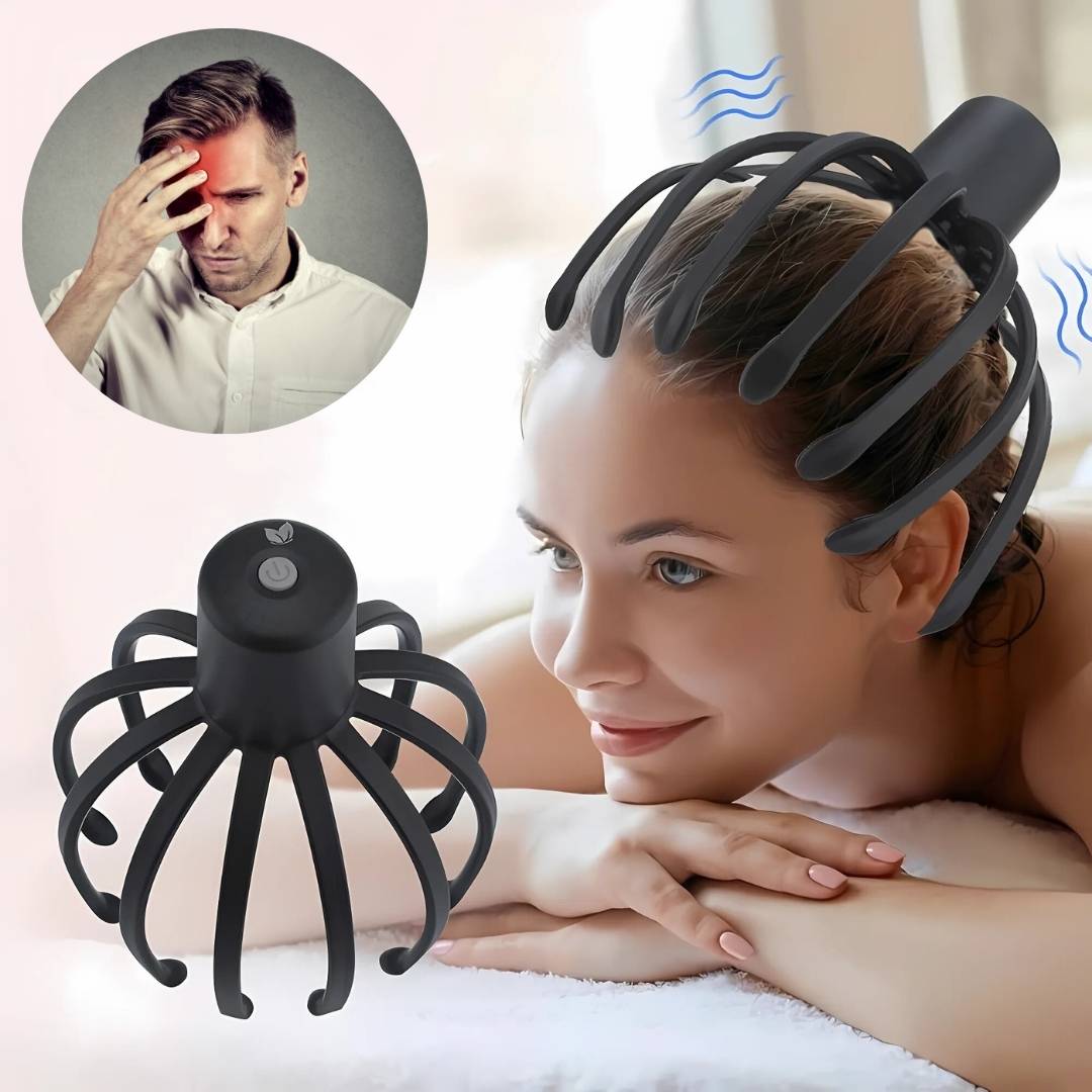 CalmFlow Smart Electric Octopus Hode Massager | Hodebunnsmassasje - Stresslettelse - Forbedret Søvn - Multi-retning Vibrasjons Hode Massager Norvo