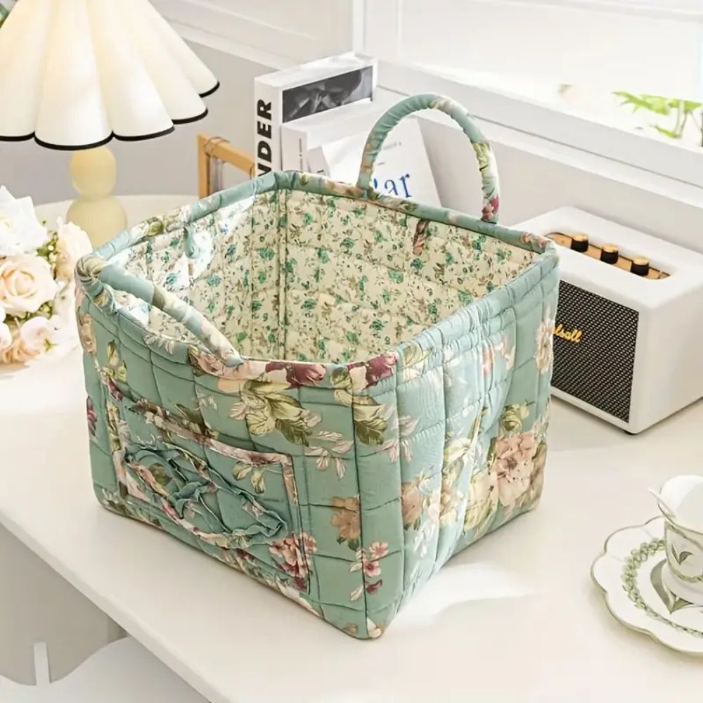 Norvo | Floral Canvas Oppbevaringskurv for Hjemmeorganisering