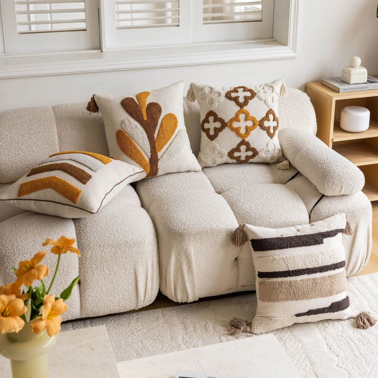 Norvo | Nordic Retro Tuftet Puteomslag – 45x45cm Gul Brun Dekorativ Pute