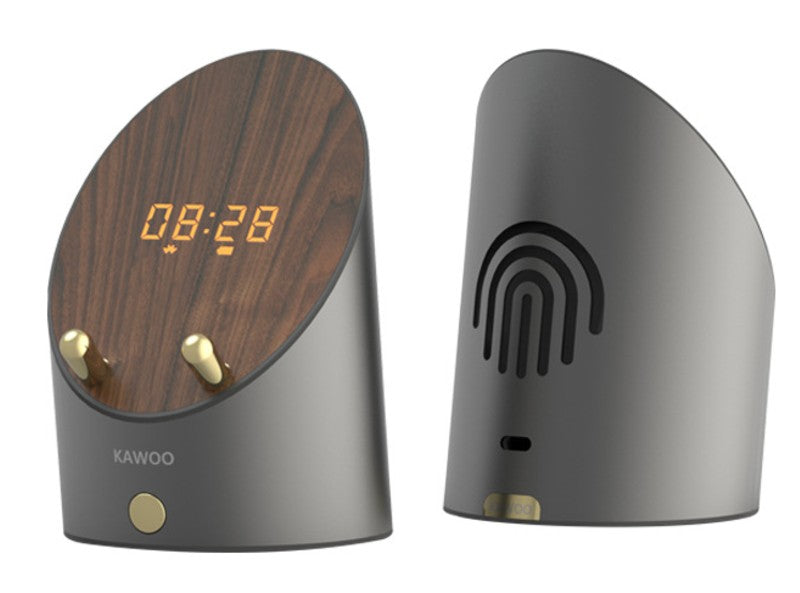 Norvo | Trådløs induksjon Bluetooth skrivebord mini høyttaler, med klokke, alarm, telefonholder, ingen Bluetooth-tilkobling kreves
