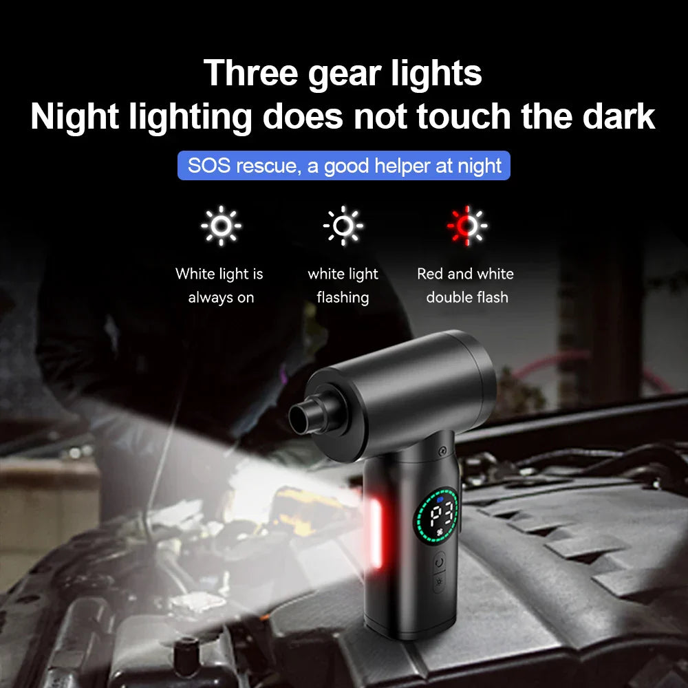 Norvo | 2-i-1 Bærbar Luftkompressor Vakuum og Blåser med LED Lys (7500mAh) - AirMaster