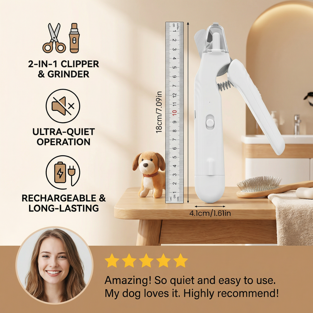2-i-1 Profesjonell Hund Klipphammer & Slipemaskin – Ultra-Stille & Oppladbar Norvo