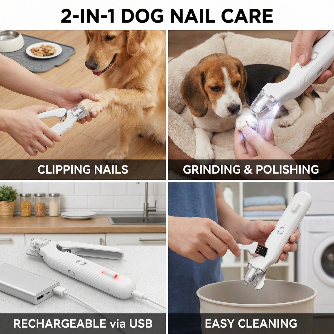 2-i-1 Profesjonell Hund Klipphammer & Slipemaskin – Ultra-Stille & Oppladbar Norvo