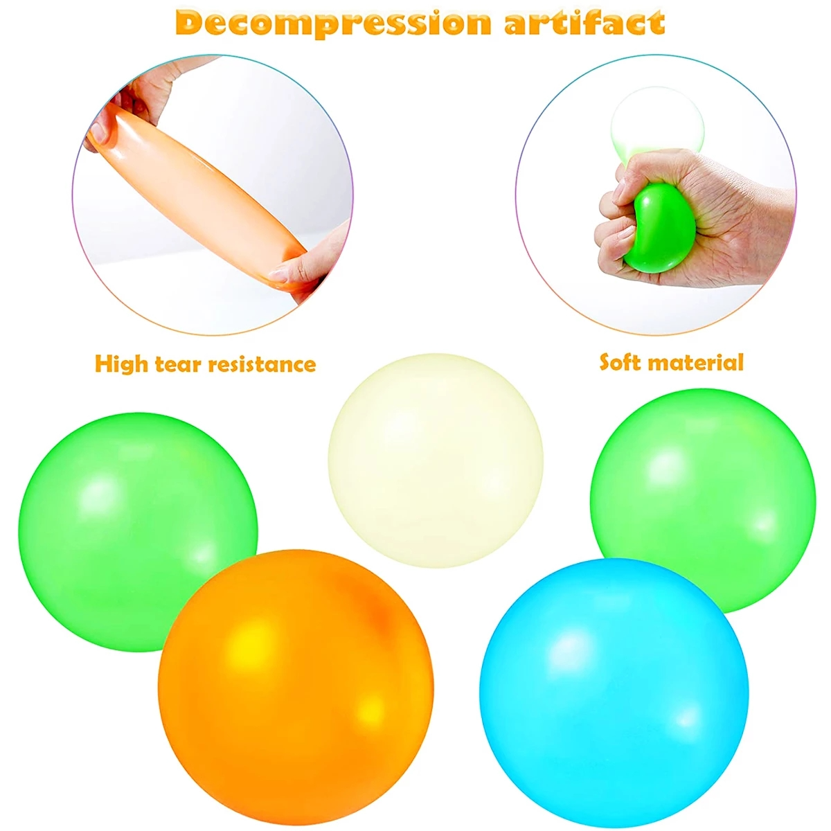 Decompression Glowing Wall Sticking Ball (4 PACK) Norvo