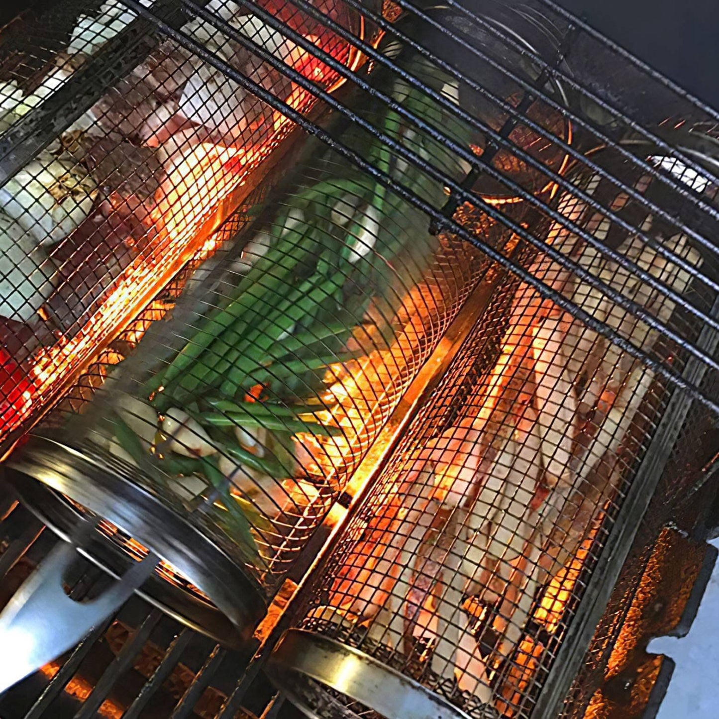 Norvo | 2-delt: Bærbar BBQ Rullende Kurv Rund Rustfritt Stål Grill