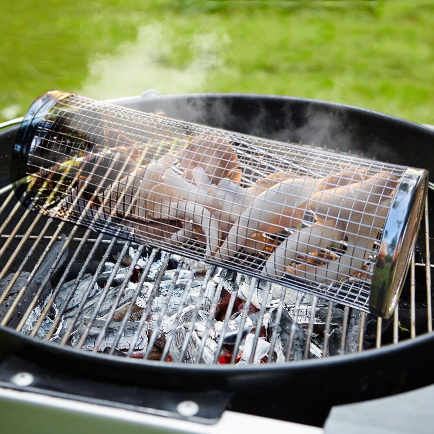 Norvo | 2-delt: Bærbar BBQ Rullende Kurv Rund Rustfritt Stål Grill