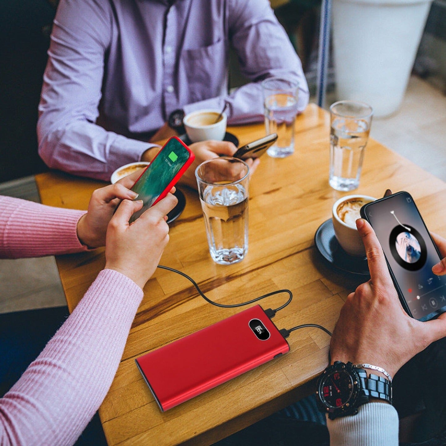 Norvo | 20000mAh Power Bank Bærbar Hurtiglader med LED-skjerm