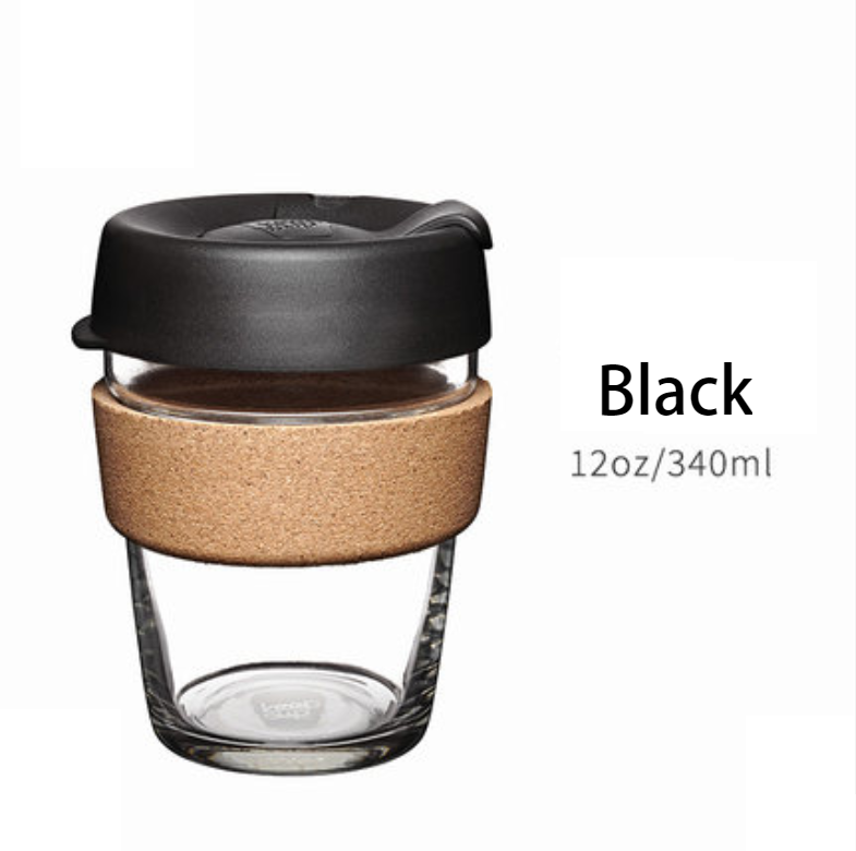 Norvo | Brukbar og bærbar glasskaffekopp med lokk og sleeve, for hjem, reise og mer