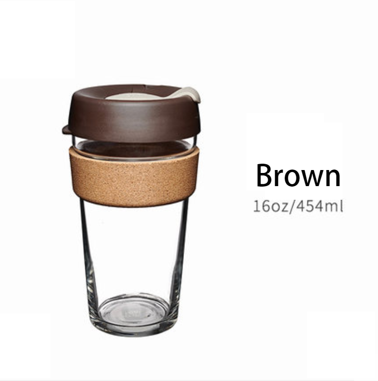 Norvo | Brukbar og bærbar glasskaffekopp med lokk og sleeve, for hjem, reise og mer