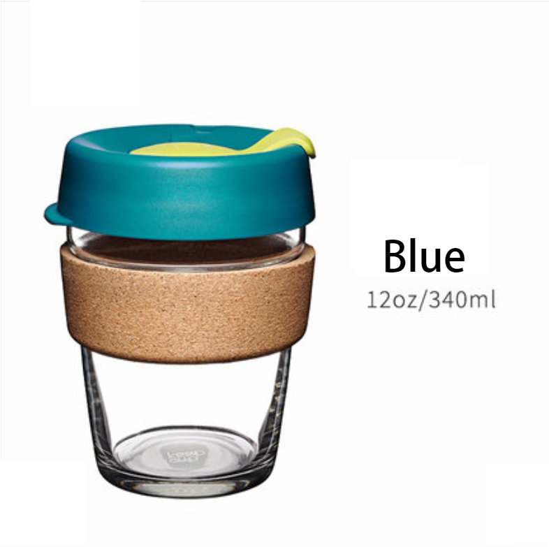 Norvo | Brukbar og bærbar glasskaffekopp med lokk og sleeve, for hjem, reise og mer