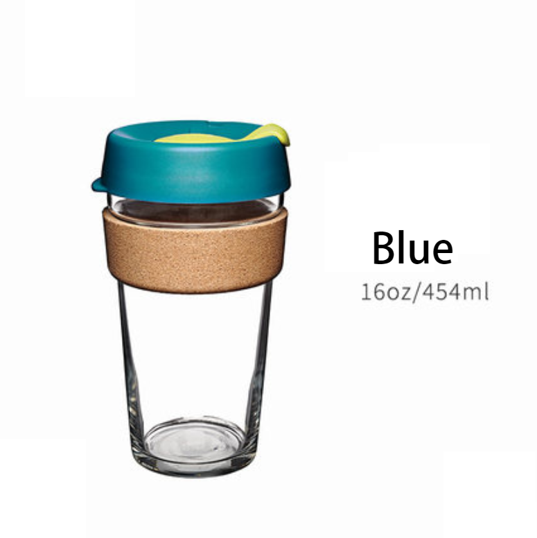 Norvo | Brukbar og bærbar glasskaffekopp med lokk og sleeve, for hjem, reise og mer