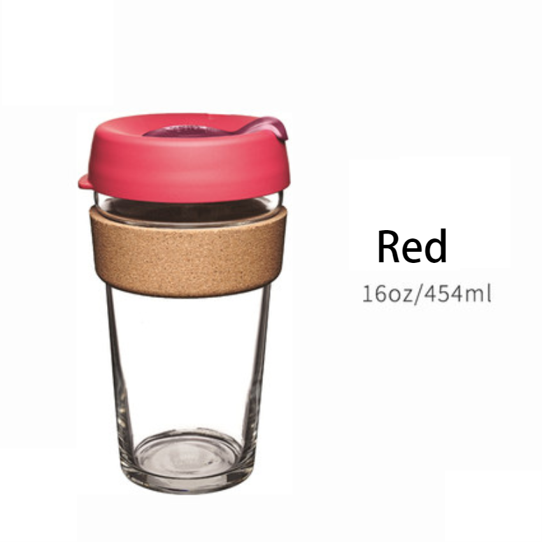 Norvo | Brukbar og bærbar glasskaffekopp med lokk og sleeve, for hjem, reise og mer